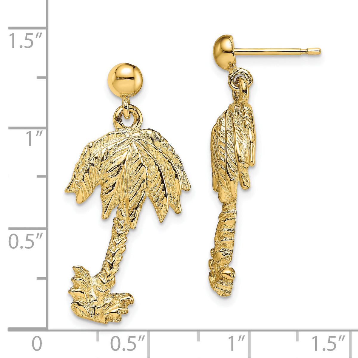 14k Palm Tree Post Dangle Earrings-TE865
