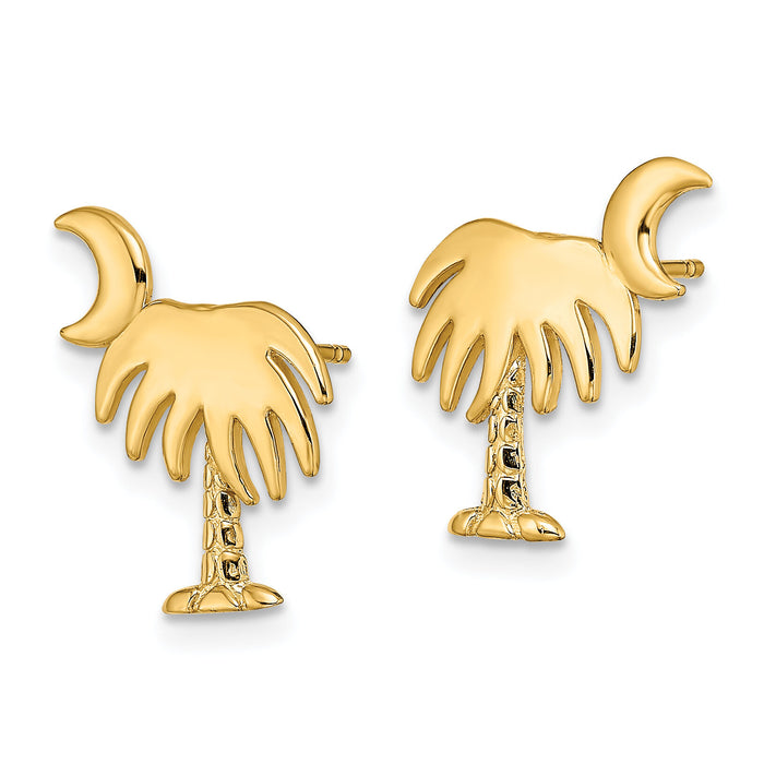 14K Charleston Palm Tree w/ Moon Post Earrings-TE870