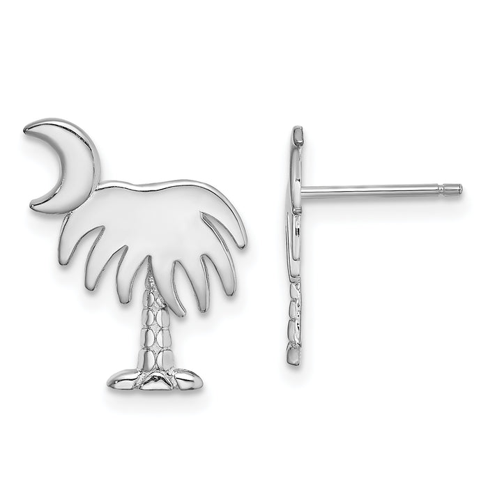 14K White Gold White Charleston Palm Tree w/ Moon Earrings-TE870W