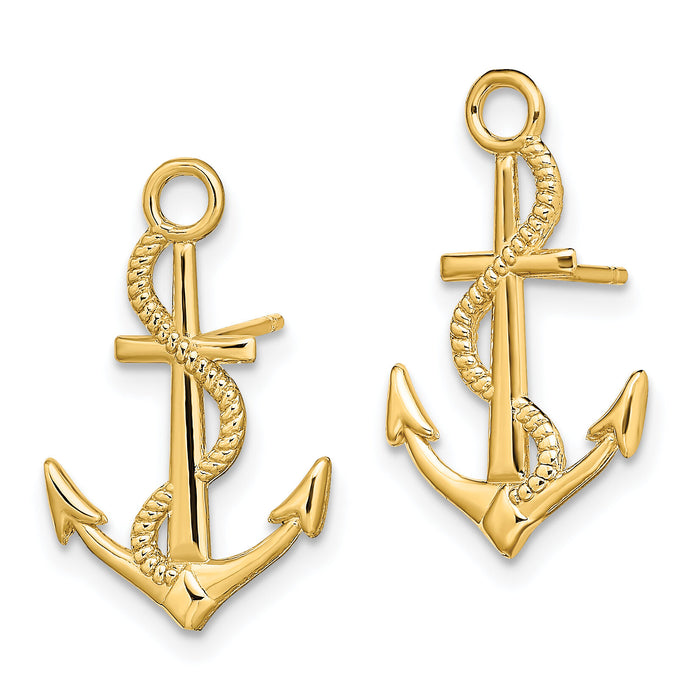 14K Polished / Textured Anchor W/ Rope Post Earrings-TE873