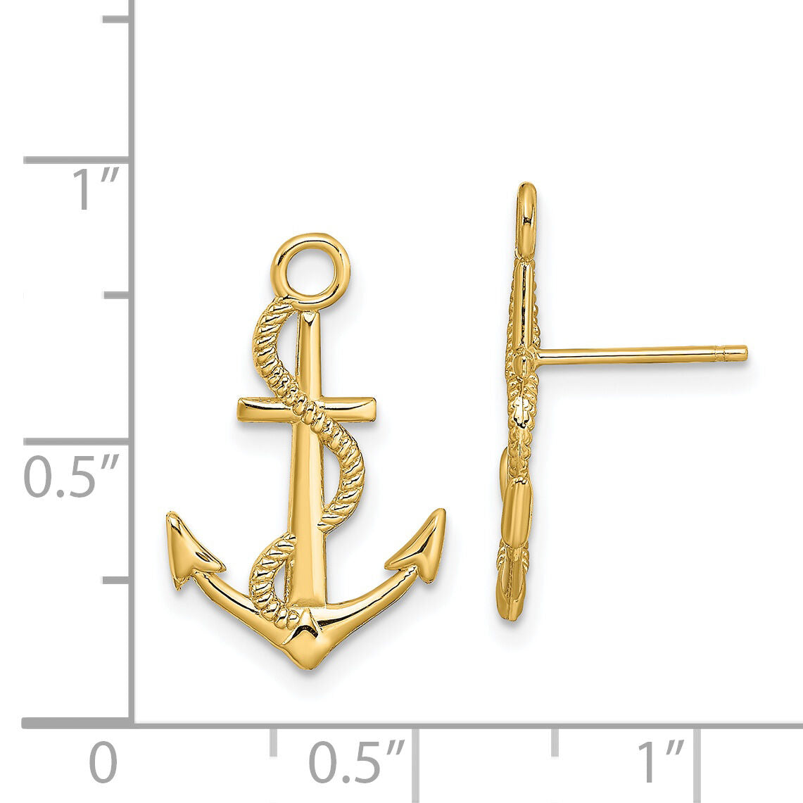 14K Polished / Textured Anchor W/ Rope Post Earrings-TE873