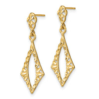 14K D/C Diamond Shape Post Dangle Earrings-TE877