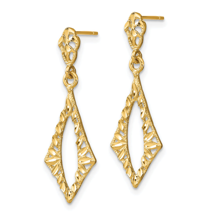 14K D/C Diamond Shape Post Dangle Earrings-TE877