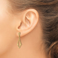 14K D/C Diamond Shape Post Dangle Earrings-TE877