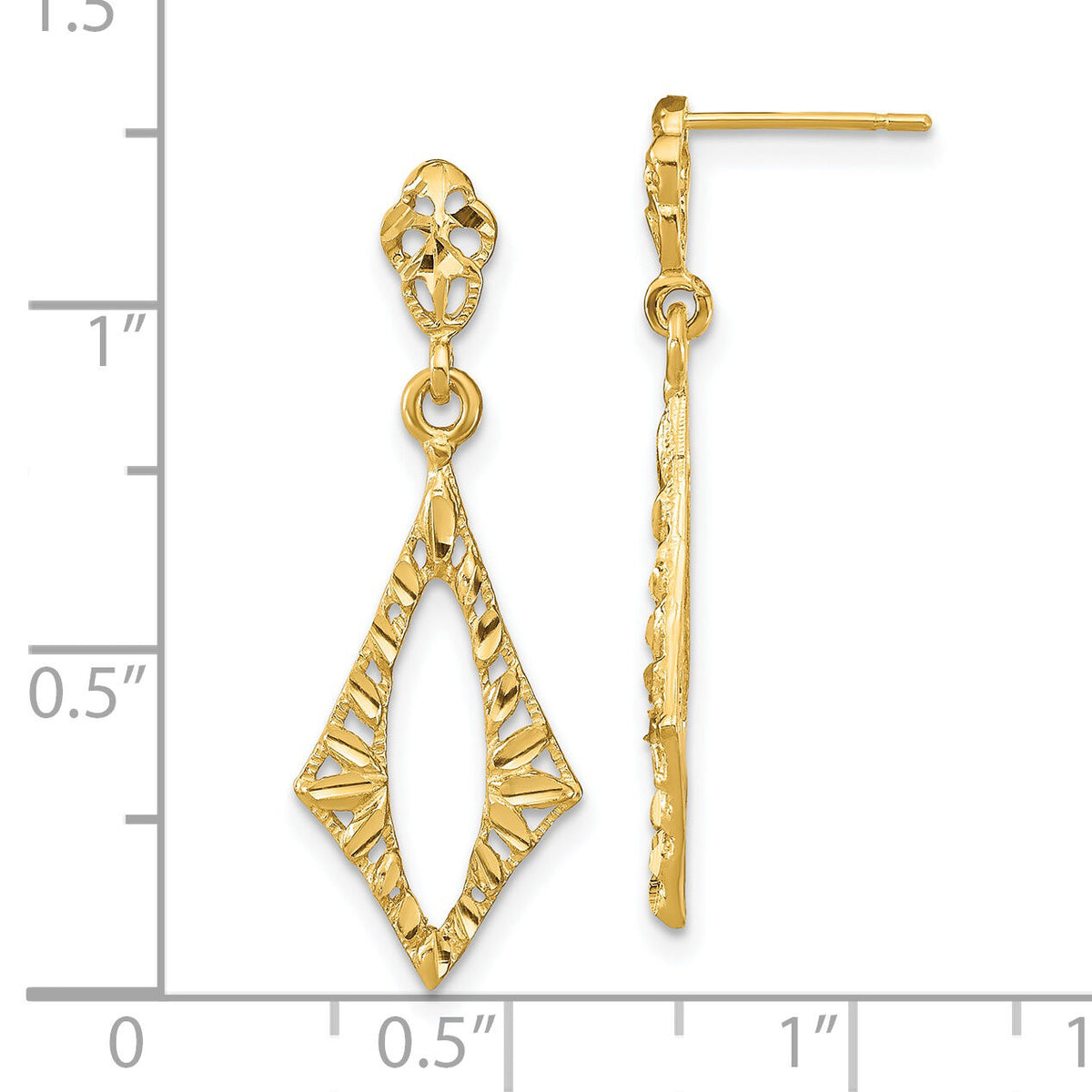 14K D/C Diamond Shape Post Dangle Earrings-TE877