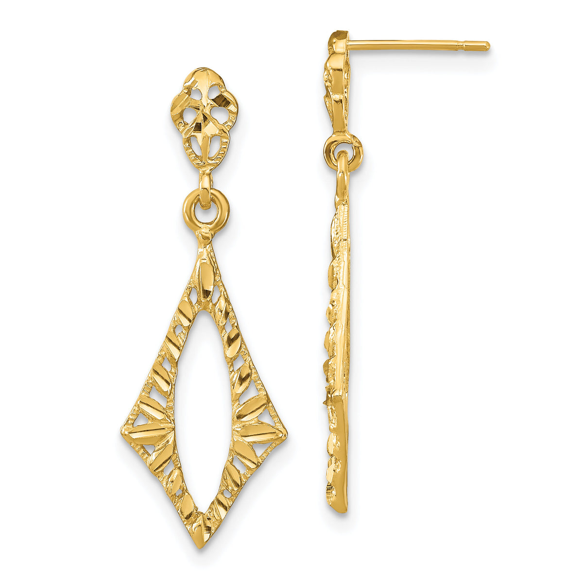 14K D/C Diamond Shape Post Dangle Earrings-TE877
