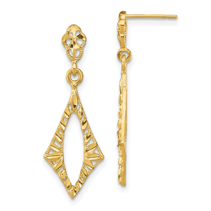 14K D/C Diamond Shape Post Dangle Earrings-TE877