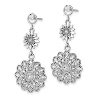 14K White Gold D/C Sunflower Style Double Drop  Earrings-TE882W
