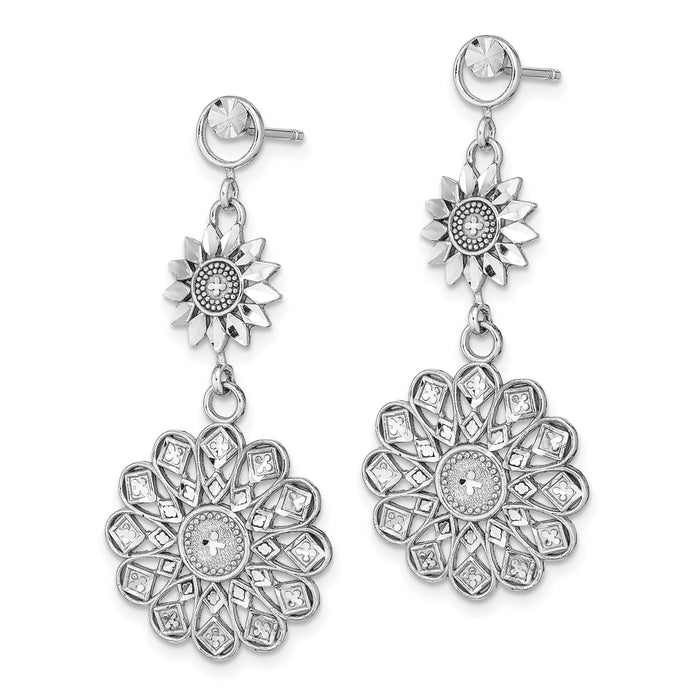 14K White Gold D/C Sunflower Style Double Drop  Earrings-TE882W