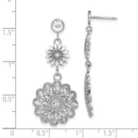 14K White Gold D/C Sunflower Style Double Drop  Earrings-TE882W