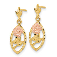 14k Two-tone Textured Flower Post Dangle Earrings-TE887