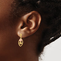 14k Two-tone Textured Flower Post Dangle Earrings-TE887