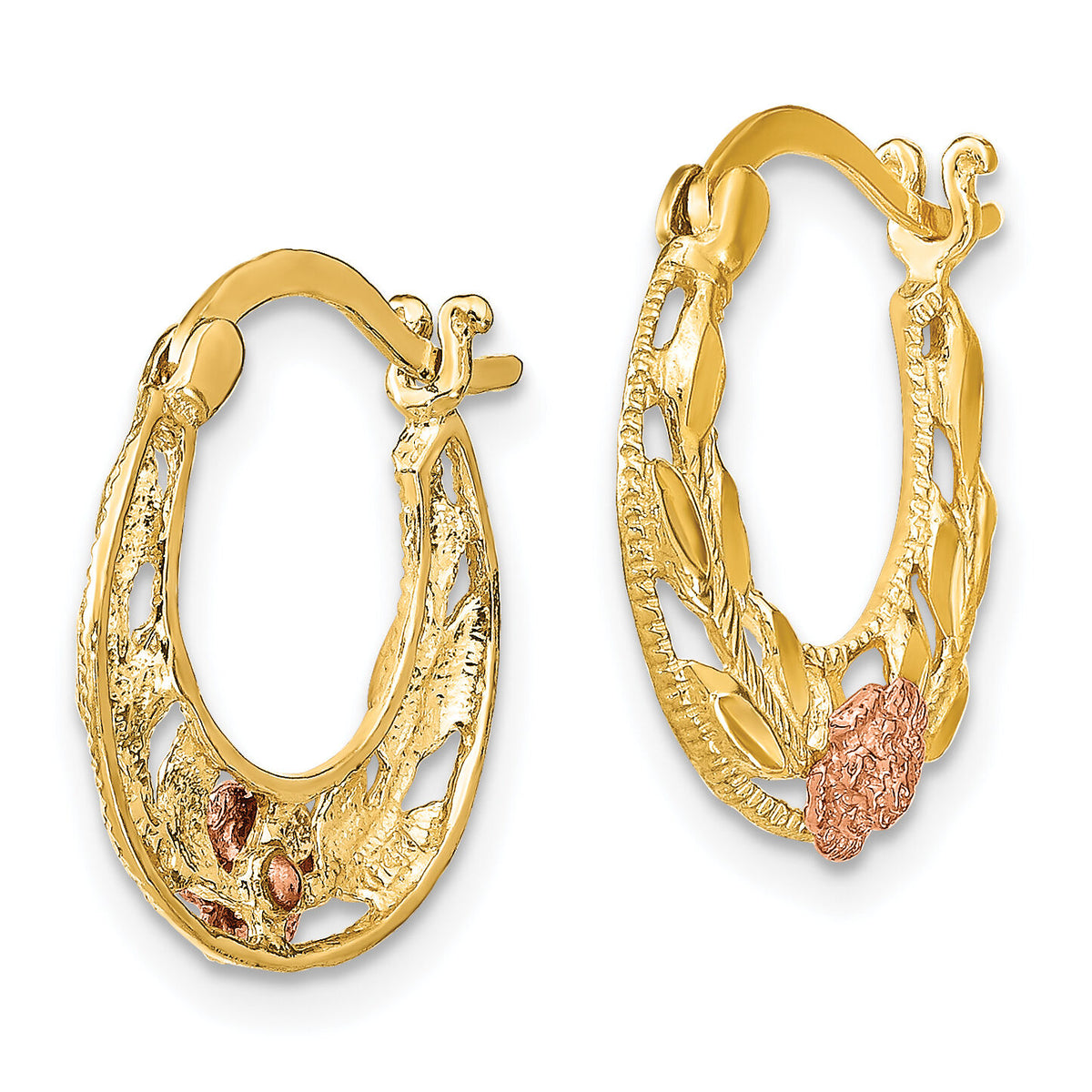 14K Two-Tone D/C Flowers Hoop Earrings-TE891
