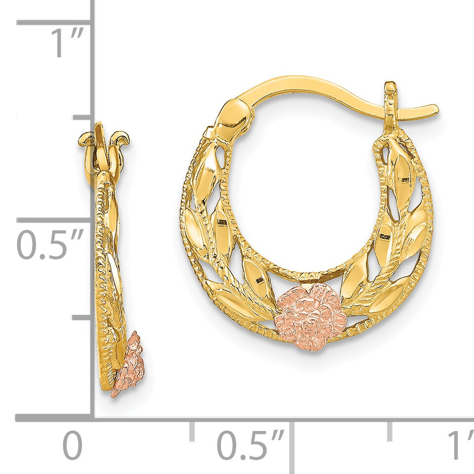 14K Two-Tone D/C Flowers Hoop Earrings-TE891