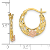 14K Two-Tone D/C Flowers Hoop Earrings-TE891