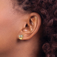 14k w/ Rhodium D/C Flower and Heart Post Earrings-TE892