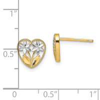 14k w/ Rhodium D/C Flower and Heart Post Earrings-TE892