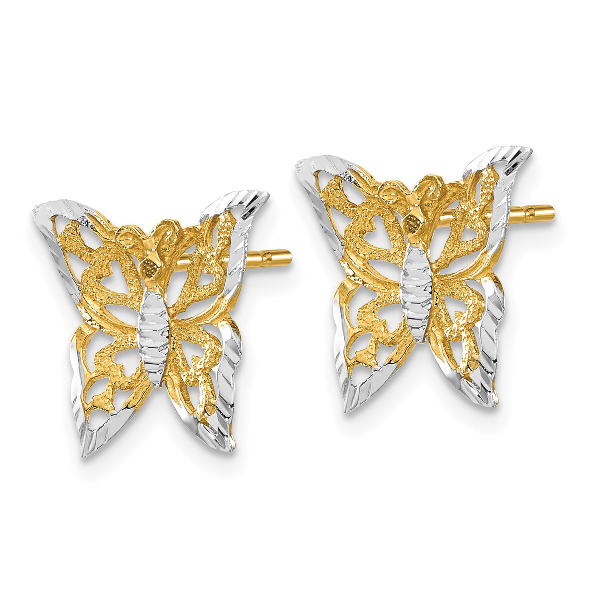 14k w/Rhodium Butterfly Post Earrings-TE894
