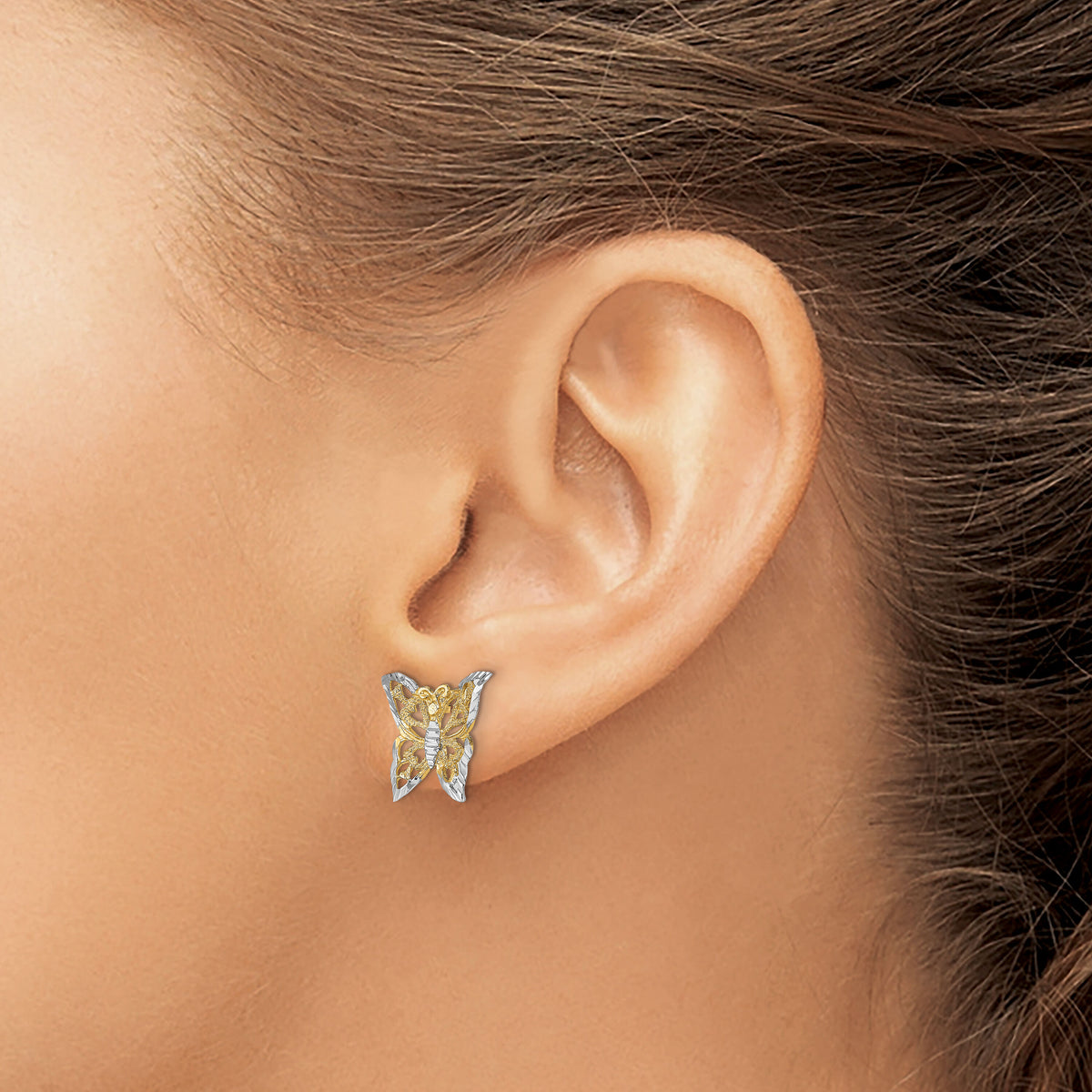 14k w/Rhodium Butterfly Post Earrings-TE894