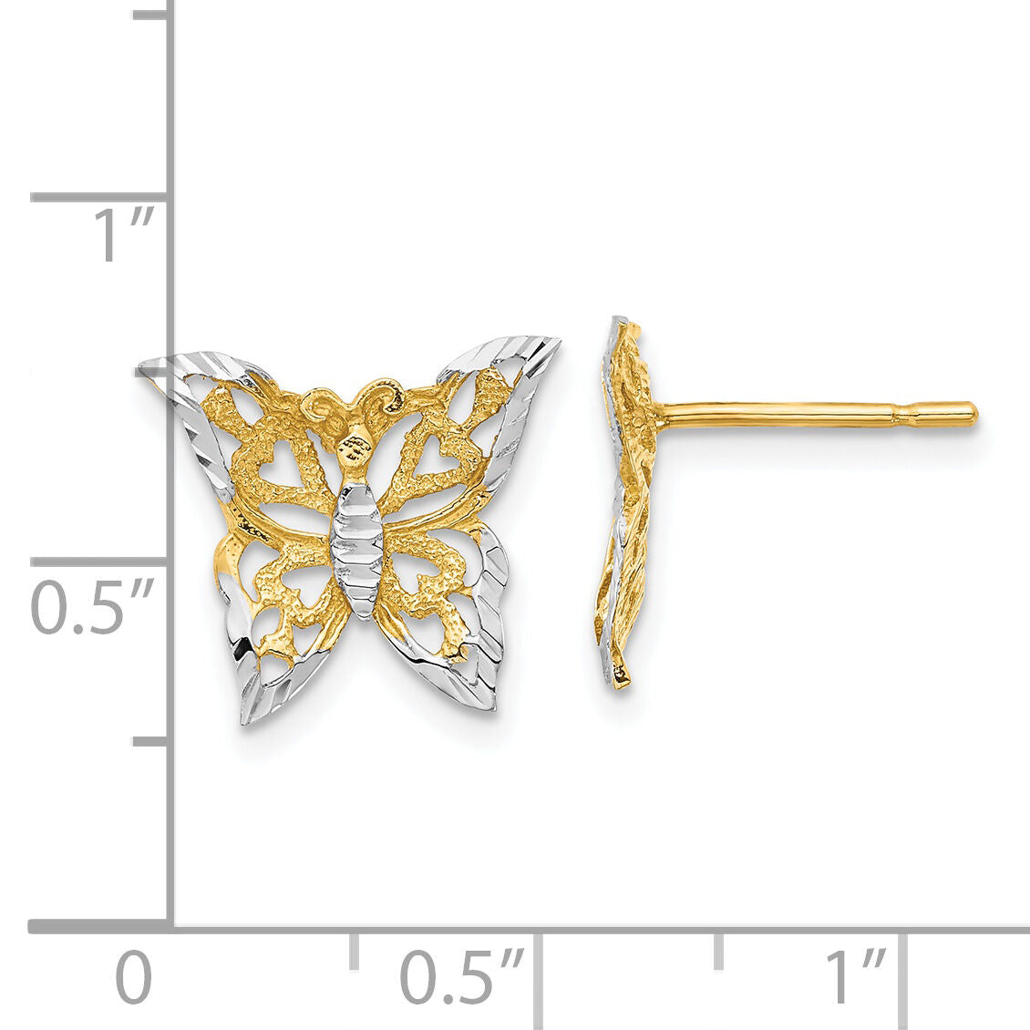 14k w/Rhodium Butterfly Post Earrings-TE894