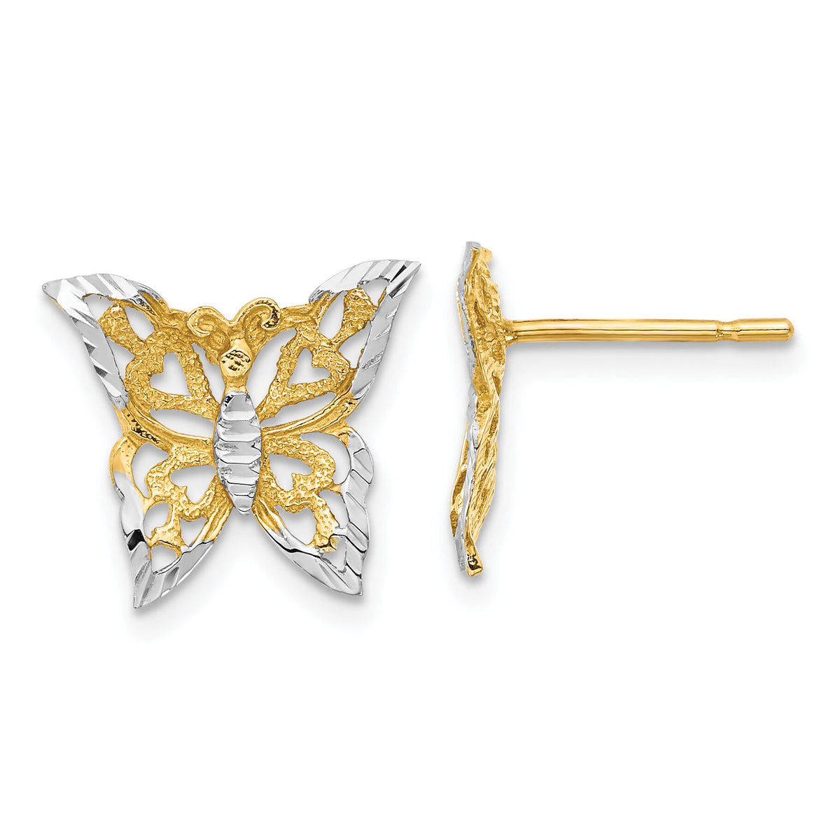 14k w/Rhodium Butterfly Post Earrings-TE894