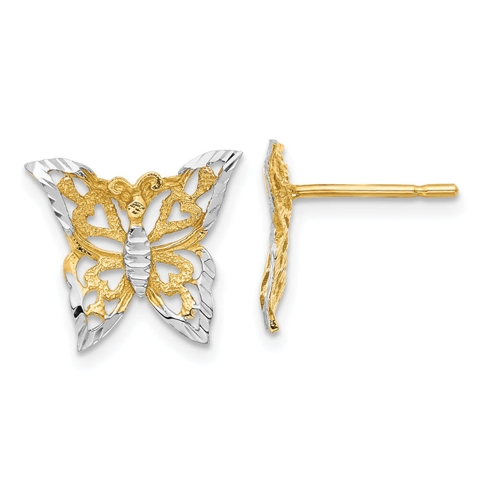 14k w/Rhodium Butterfly Post Earrings-TE894