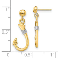 14K w/Rhodium 3-D Fish Hook W/ Rope Dangle Earrings-TE896