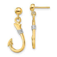 14K w/Rhodium 3-D Fish Hook W/ Rope Dangle Earrings-TE896