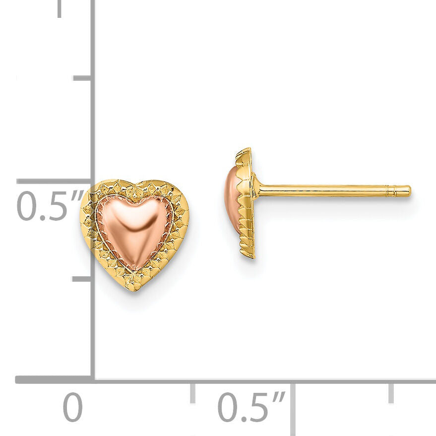 14k Two-Tone Beaded Heart Post Earrings-TE897