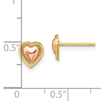 14k Two-Tone Beaded Heart Post Earrings-TE897