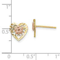14k Two-Tone D/C Heart and Flower Earrings-TE901