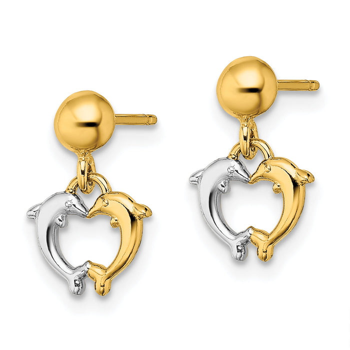 14K W/ Rhodium Dolphin Dangle Earrings-TE903