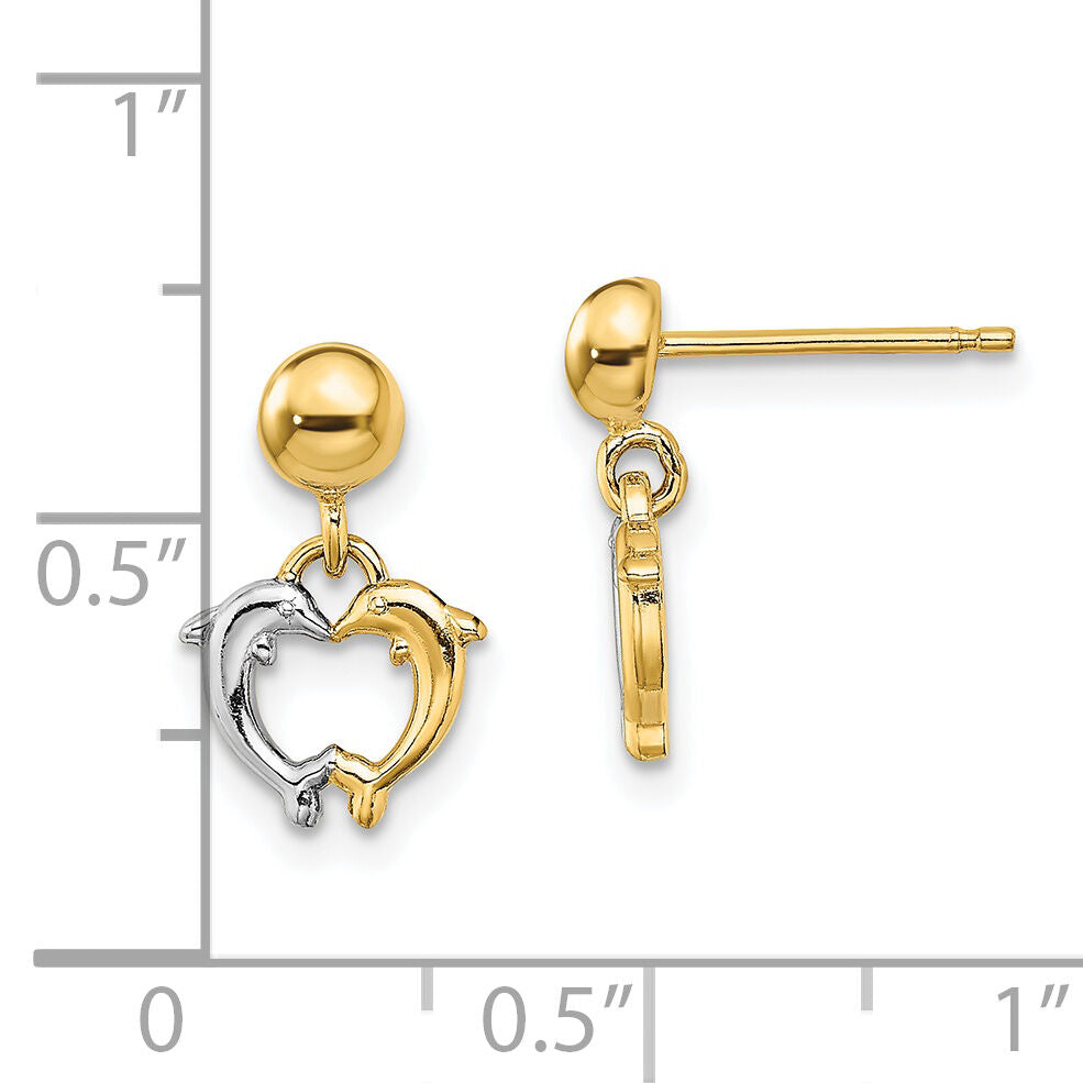 14K W/ Rhodium Dolphin Dangle Earrings-TE903