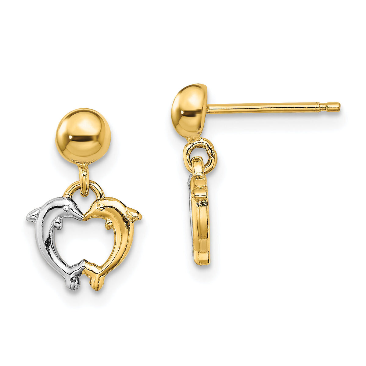 14K W/ Rhodium Dolphin Dangle Earrings-TE903