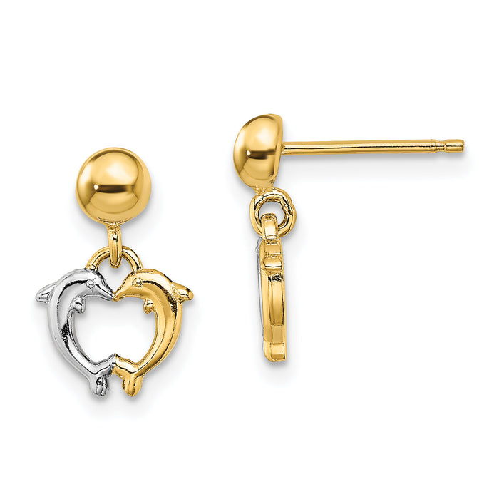 14K W/ Rhodium Dolphin Dangle Earrings-TE903