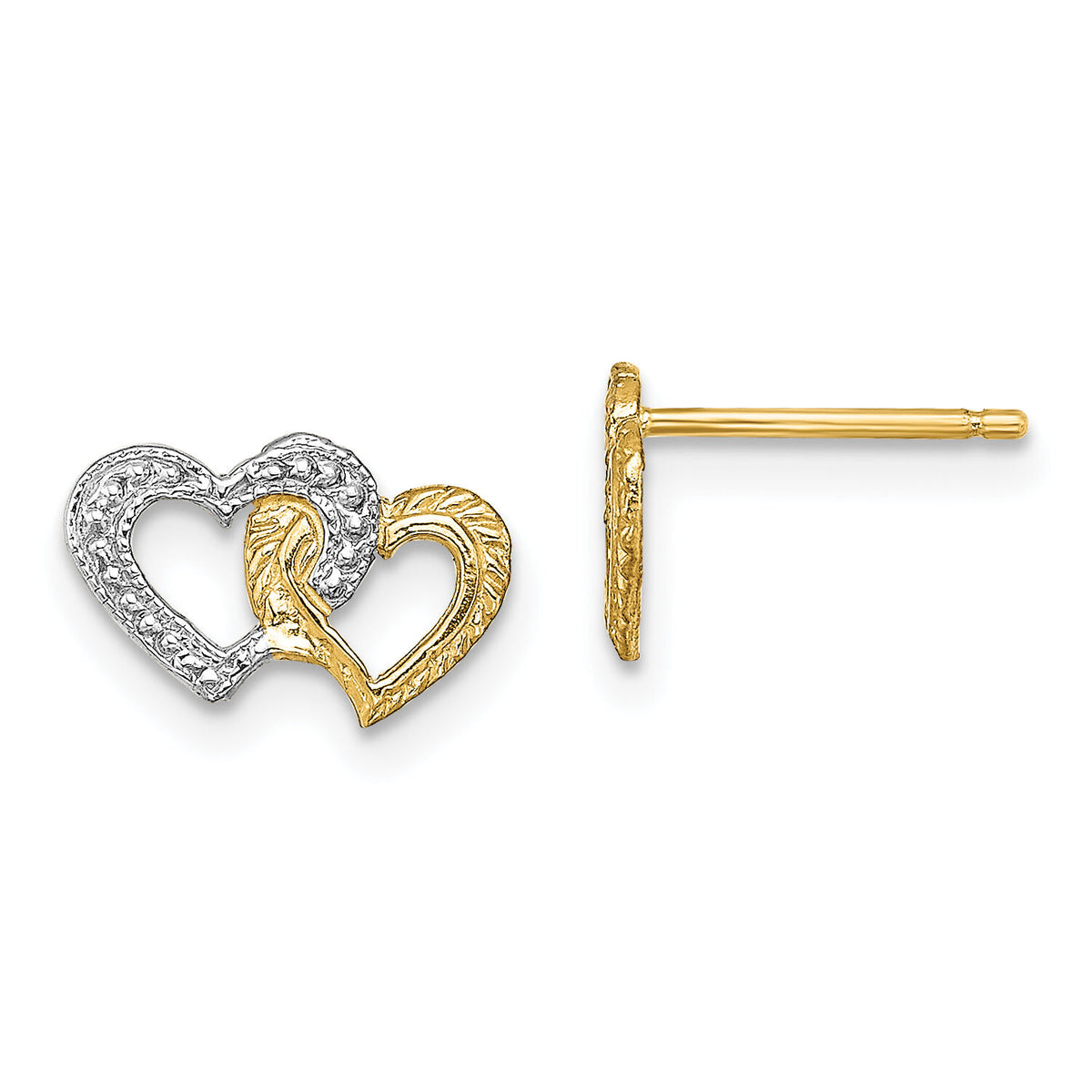 14K w/White Rhodium Polished Intertwined Hearts Post Earrings-TE904