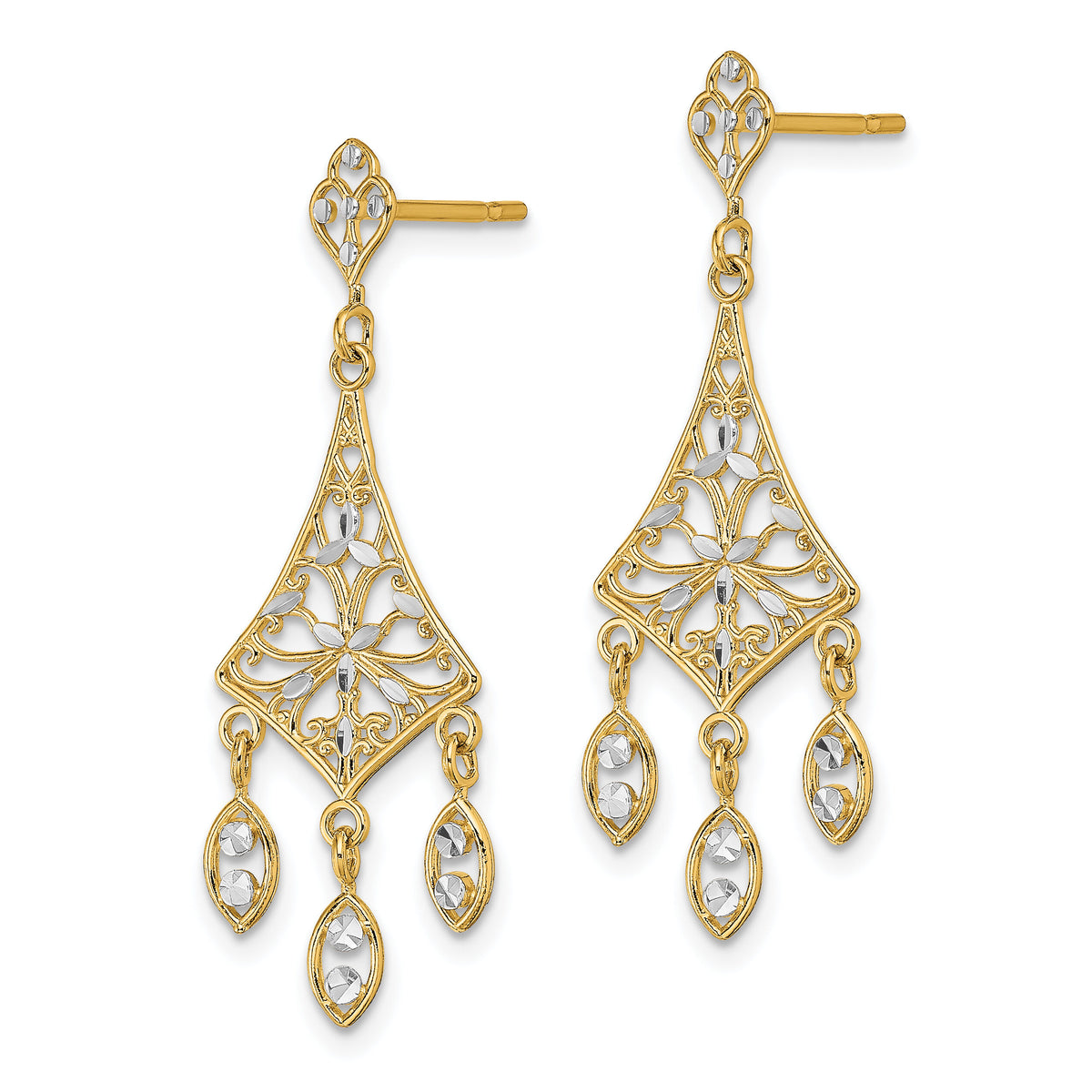 14K w/Rhodium Filigree D/C Chandelier Dangle Earrings-TE905