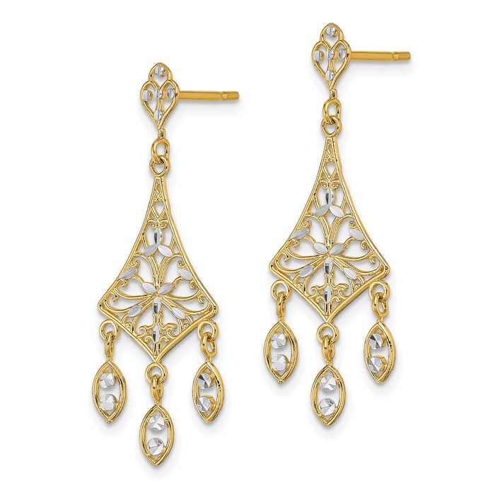 14K w/Rhodium Filigree D/C Chandelier Dangle Earrings-TE905