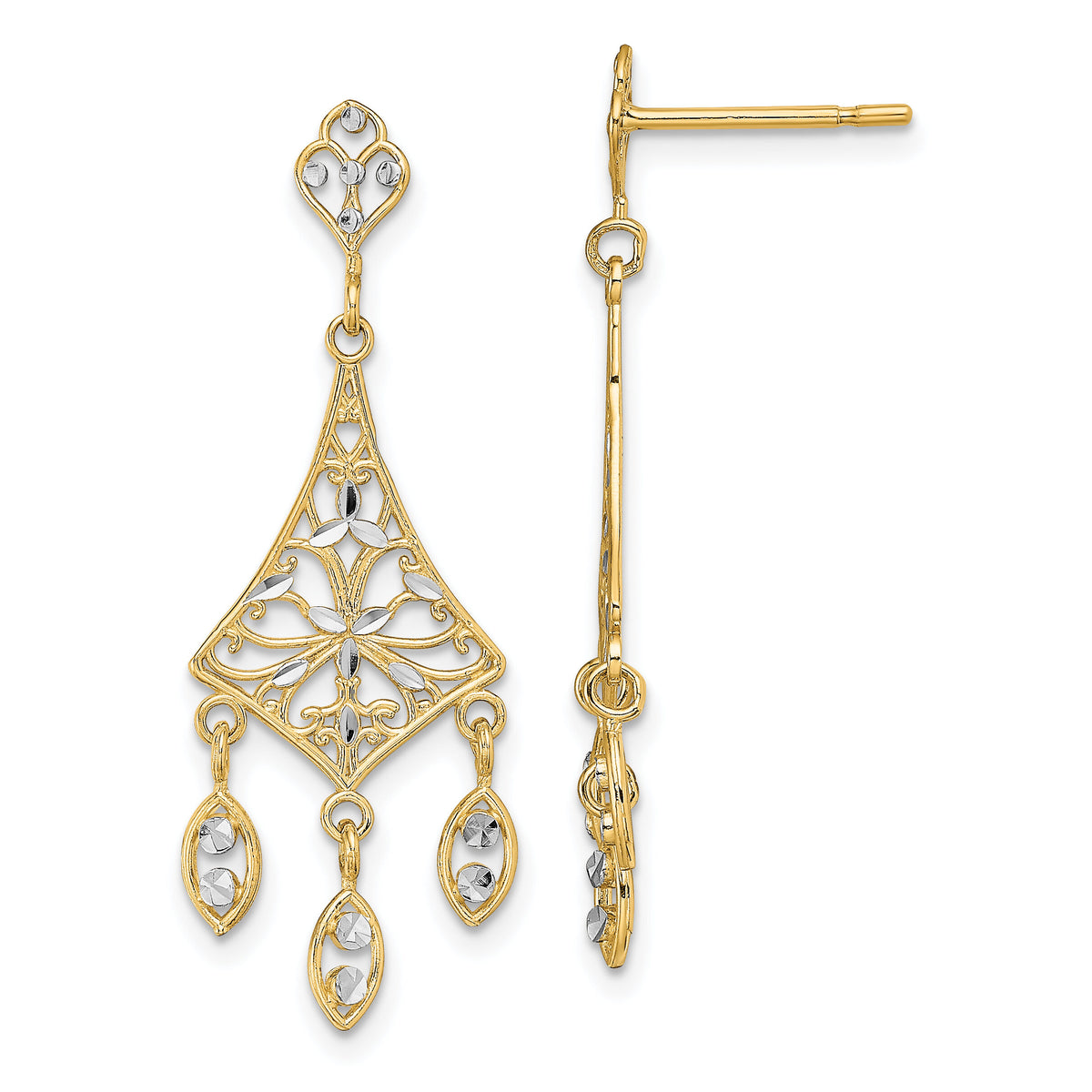 14K w/Rhodium Filigree D/C Chandelier Dangle Earrings-TE905