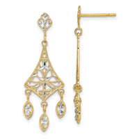 14K w/Rhodium Filigree D/C Chandelier Dangle Earrings-TE905