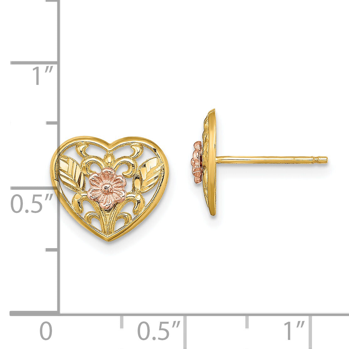 14K Two-tone Polished Floral in Heart Post Earrings-TE907