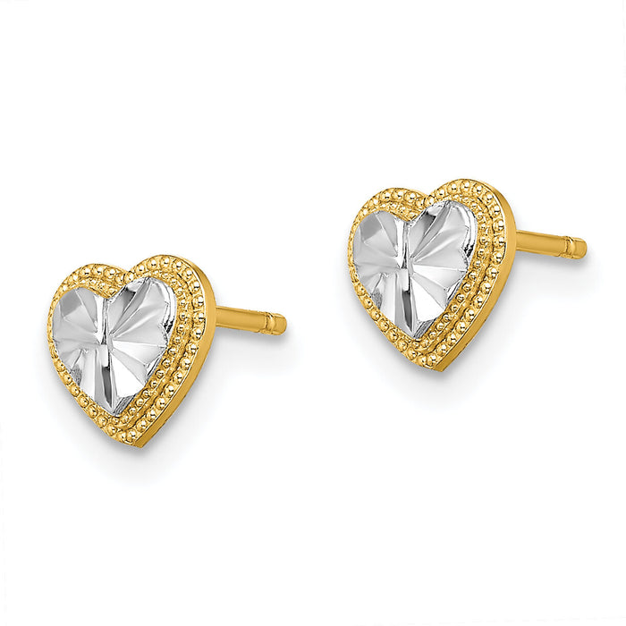 14k w/ Rhodium D/C Heart Post Earrings-TE910