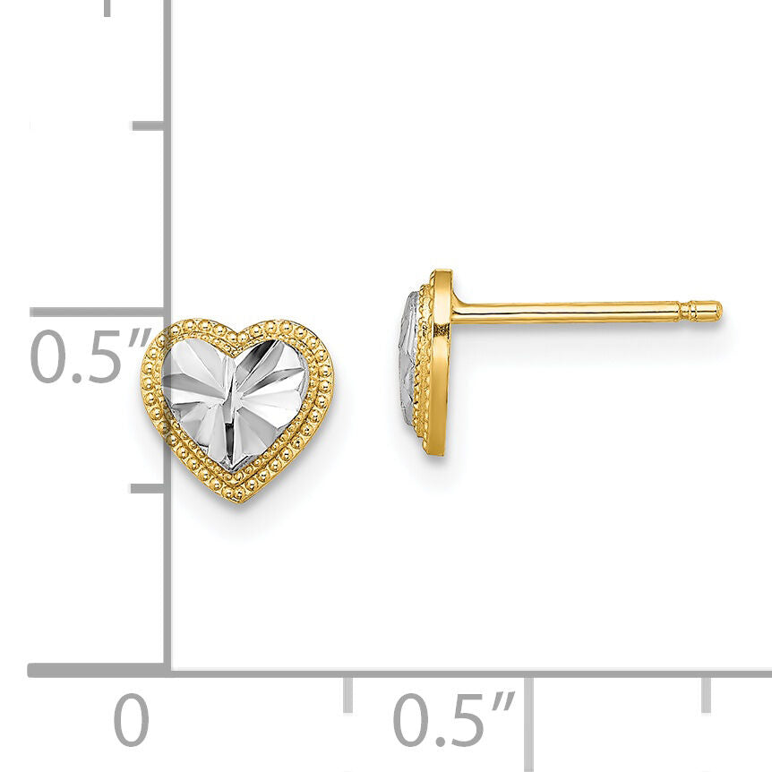 14k w/ Rhodium D/C Heart Post Earrings-TE910