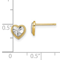 14k w/ Rhodium D/C Heart Post Earrings-TE910