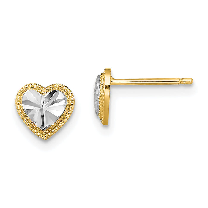 14k w/ Rhodium D/C Heart Post Earrings-TE910