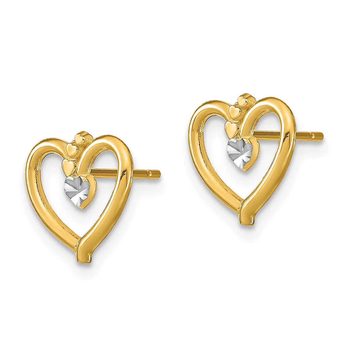 14k w/ Rhodium D/C Heart Post Earrings-TE912