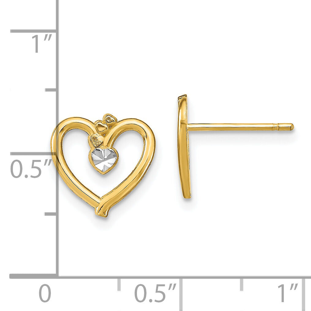 14k w/ Rhodium D/C Heart Post Earrings-TE912