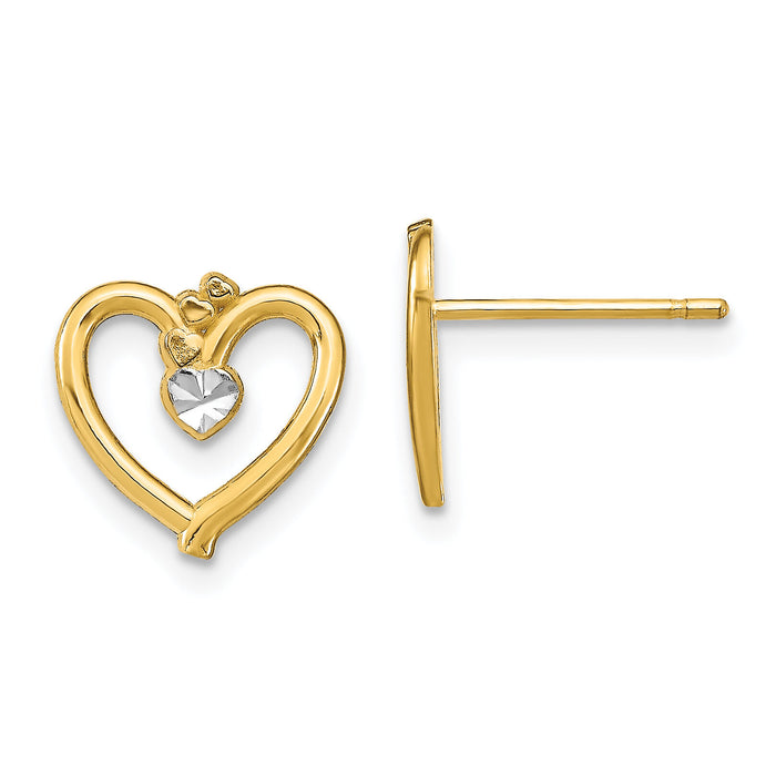 14k w/ Rhodium D/C Heart Post Earrings-TE912