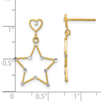 14k w/ RH Diamond-Cut Heart and Star Post Dangle Earrings-TE913