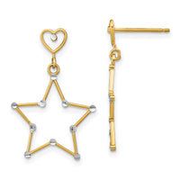 14k w/ RH Diamond-Cut Heart and Star Post Dangle Earrings-TE913
